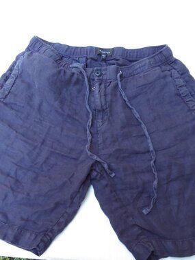 Bugatchi 100% Linen Drawstring Shorts in Navy – Lightweight Resortwear | Size L